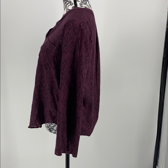 Side Stitch Womens Tencel Printed Blouse wine/black Aztec print bell sleeve - Picture 8 of 12